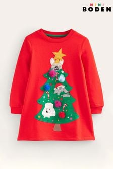 Boden Red Cosy Christmas Tree Appliqués Sweatshirt Dress (Q59801) | €55 - €62