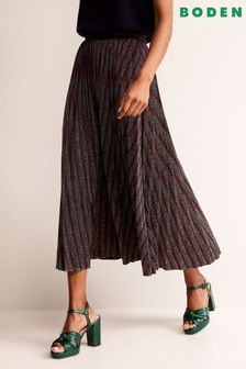 Boden Brown Jersey Metallic Pleated Skirt (Q59803) | €72