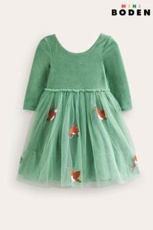 Zielony - Aksamitna sukienka Boden z tiulem z aplikacją (Q59812) | 142 zł - 155 zł