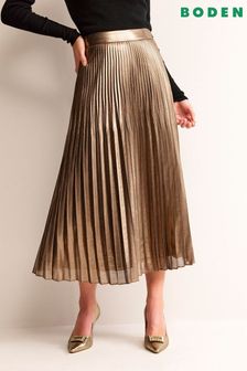 Boden Gold Metallic Pleated Midi Skirt (Q59817) | €111