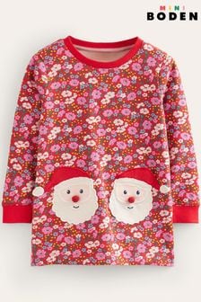 Boden Red Christmas Applique Santa Sweatshirt Tunic (Q59827) | €43 - €50
