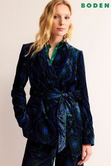 Boden Blue Tie Waist Velvet Jacket (Q59890) | $315