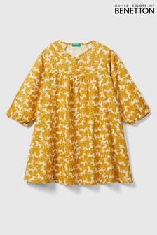 Benetton Mädchen Kleid aus Baumwolle, Gelb (Q59926) | 62 €