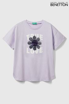 Violett/Pailletten - Benetton Mädchen T-Shirt (Q59935) | 25 €