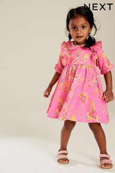 Bright Pink Short Sleeve Collar Dress (3mths-7yrs) (Q60119) | $19 - $22