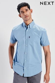 Dusky Blue Regular Fit Short Sleeve Easy Iron Button Down Oxford Shirt (Q60289) | ￥2,910