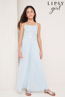 Lipsy Light Blue Embellished Pleated Occasion Jumpsuit (5-16yrs) (Q60465) | 394 SAR - 447 SAR