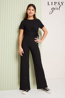 Lipsy Black Tie Side Crinkle Texture Jersey Jumpsuit (5-16yrs) (Q60470) | €39 - €50