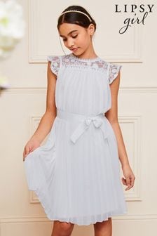 Blau - Lipsy Kleid für besondere Anlässe mit Plissée-Design und Spitzenpasse (Q60484) | 73 € - 86 €