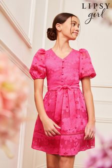 Lipsy Pink Puff Sleeve Occasion Dress (5-16yrs) (Q60498) | AED317 - AED359