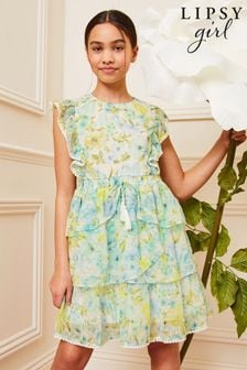 Lipsy Green/White Floral Chiffon Ruffle Mini Dress (5-16yrs) (Q60517) | HK$279 - HK$349