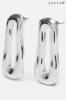 Jigsaw Silver Tone Organic Loop Earrings (Q60766) | ₪ 277