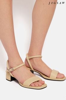 שמנת - Jigsaw Adel Leather Heeled Sandals (Q60773) | ‏654 ‏₪