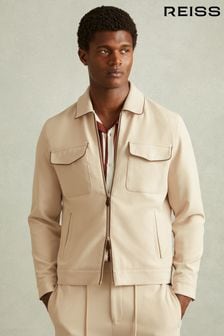 Reiss Ecru/Brown Stripe Roy Relaxed Contrast Pipe Detail Jacket (Q60910) | €237