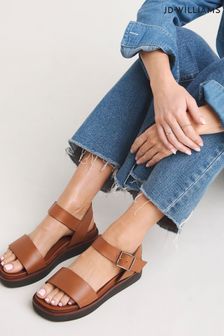 JD Williams Extra Wide Fit Leather Buckle Brown Sandals (Q60939) | LEI 298