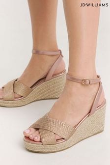 Jd Williams Wide Fit Gold Crossover Vamp Espadrilles (Q60950) | 191 LEI