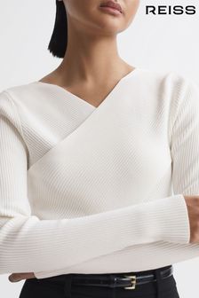 Reiss Ivory Heidi Knitted Wrap Long Sleeve Top (Q60996) | OMR89
