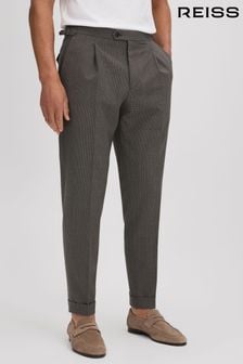 Reiss Brown Rumble Slim Fit Wool Blend Puppytooth Trousers (Q61007) | $279