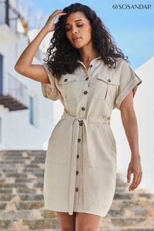 Sosandar Natural Linen Blend Utility Shirt Dress (Q61058) | LEI 448