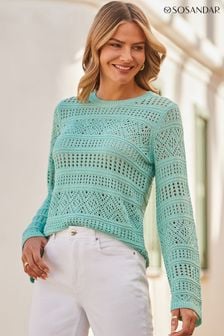 Sosandar Blue Pointelle Crochet Fine Knit Jumper (Q61081) | AED305