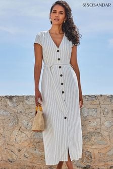 Sosandar White Pinstripe Belted Maxi Dress (Q61093) | €113