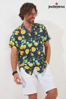 Joe Browns Black Lemon Printed Short Sleeve Open Flat Collar Shirt (Q61319) | $68