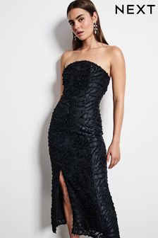 Черный - 3d Feathered Bandeau Midi Dress (Q61705) | €83