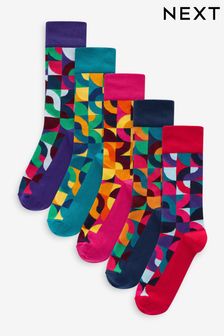 Bright Red/Green Geo Pattern Socks 5 Pack (Q61813) | $21