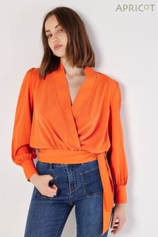 Apricot Orange Soft Twill Wrap Top (Q62331) | HK$360