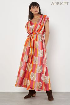 Apricot Metallic Leaf Stripe Kimono Maxi Dress (Q62342) | NT$2,330