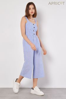 Apricot Blue Woven Stripe Button Detail Jumpsuit (Q62355) | HK$401