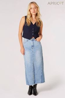 Apricot Blue Denim Split Hem Midi Skirt (Q62359) | $92