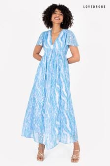 藍色 - Lovedrobe V領天使袖飾邊長洋裝 (Q62582) | NT$2,800