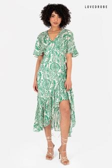 綠色 - Lovedrobe Cape Sleeve Blue Frill Wrap Hem Midaxi Dress (Q62584) | NT$3,500