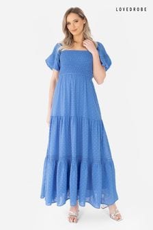 أزرق - Shirring Front Tiered Midaxi Dress With Trim Detail (Q62599) | 41 ر.ع