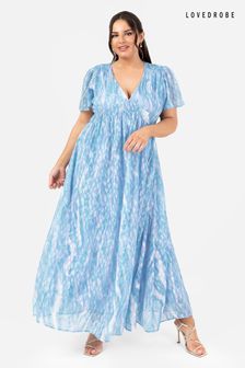 Lovedrobe Blue V-Neck Angel Sleeve Maxi Dress