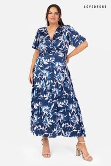 Синий - Платье мидакси с запахом и пышными рукавами Loverobe (Q62604) | €69