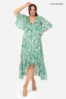 أخضر - Lovedrobe Cape Sleeve Blue Frill Wrap Hem Midaxi Dress (Q62630) | 478 ر.س