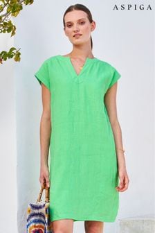 Aspiga Green Linen Dori Dress (Q62816) | $171