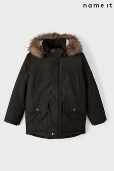 Name It Black Zip Up Faux Fur Parka Jacket (Q63170) | $65