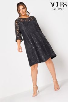 Yours Curve Black Sweetheart Lace Swing Dress (Q63321) | $55