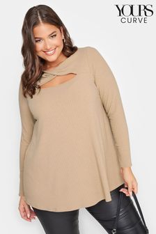 Yours Curve Brown Twist Front Rib Swing Top (Q63343) | €13