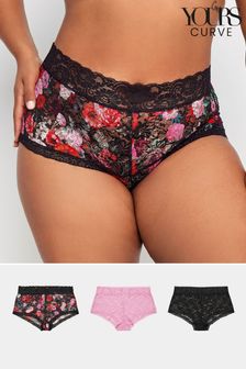 Yours Curve Red Printed Lace Shorts 3 Pack (Q63346) | €30