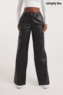 Simply Be Black PU Cargo Trousers (Q63356) | LEI 215