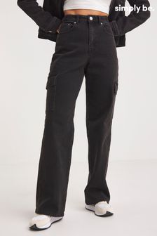 Simply Be Black High Rise Cargo Jeans (Q63390) | €20