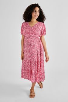JoJo Maman Bébé Pink Floral Print Tiered Maternity and Nursing Midi Dress (Q63571) | 79 €