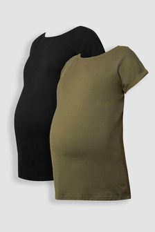 JoJo Maman Bébé Khaki Green & Black 2-Pack Boyfriend Maternity Cotton T-Shirts (Q63592) | €38