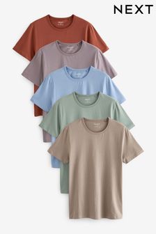 Hellblau/Grün/Neutral - Schmale Passform - T-Shirts im 5er-Pack (Q63635) | 55 €