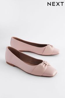 Pink Forever Comfort® Leather Square Toe Bow Ballerinas (Q63671) | €50