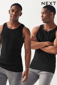 Schwarz gerippt - Unterhemden aus reiner Baumwolle: 2er-Pack (Q63672) | 22 €